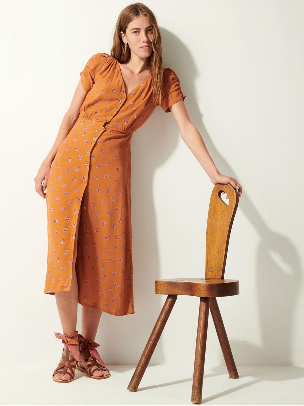 SESSUN Button Front Midi Dress